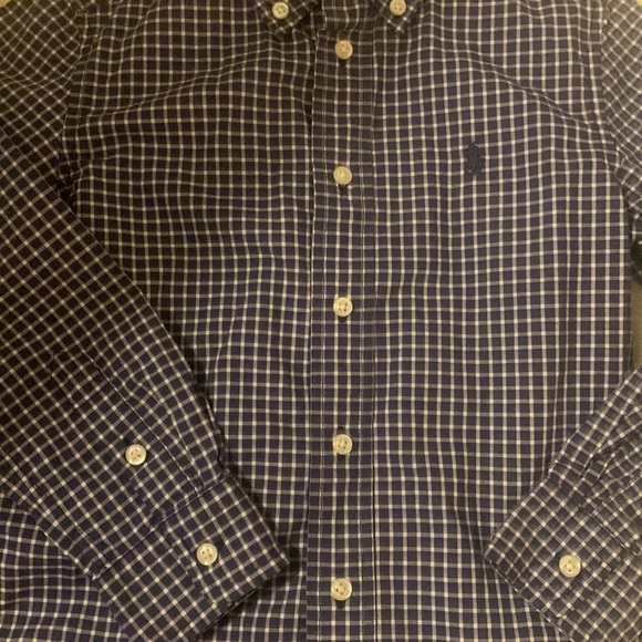 Ralph Lauren, navy blue small checkered, 4T long sleeve button down - Picture 2 of 4